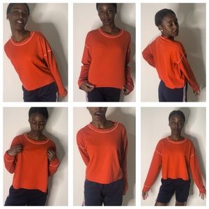 FOREVER 21, RED, SIZE L, LONG SLEEVED, DETAILED SHIRT